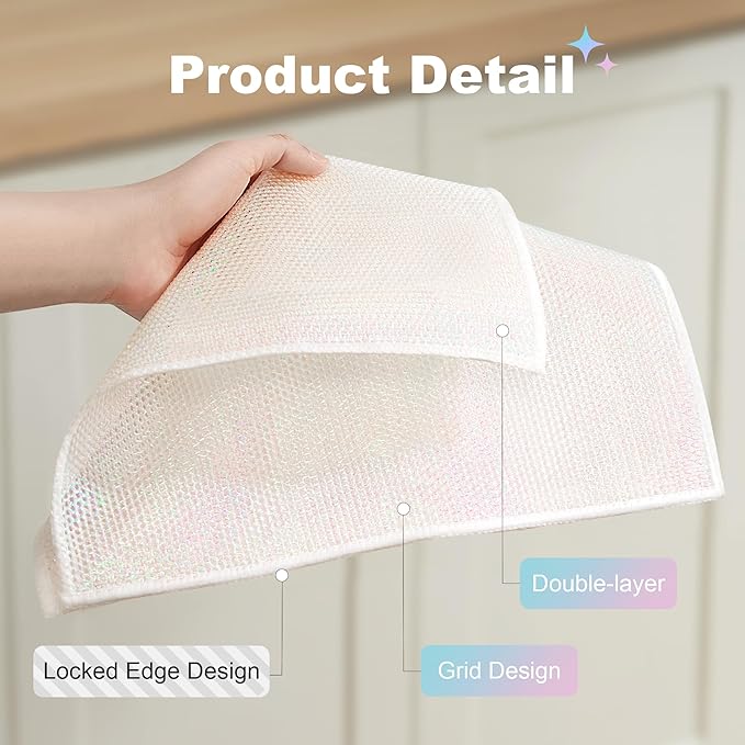 JOYMOOP Multipurpose Wire Dish Rags 11.8" x11.8", Rainbow Laser Dish Cloths for Washing Dishes, Reusable Cleaning Cloths, Non-Scratch Dishwashing Rags for Dishes, Glass, Stainless Steel - 20 Pack