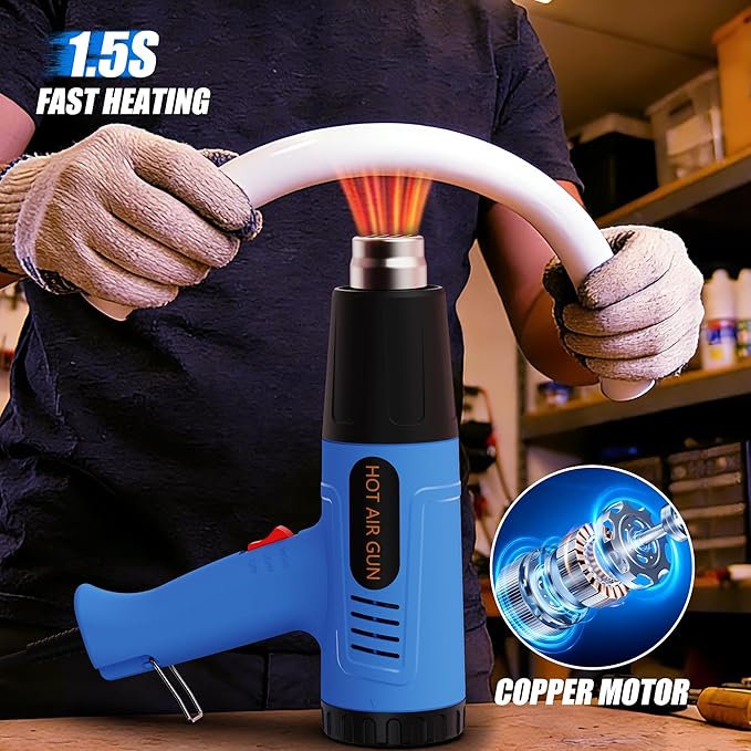 Heat Gun Heavy Duty Fast Heat Hot Air Gun Kit with 572℉&1112℉（300℃-600℃） Dual-Temperature Settings and 4 Nozzles with Overheat Protection for Crafts, Shrinking PVC, Stripping Paint
