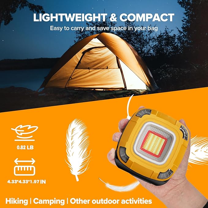 2000LM Magnetic Work Light Rechargeable with 9 Modes, IPX5 Waterproof with Camping Light, Foldable, Emergency & Car Repair (6000mAh)