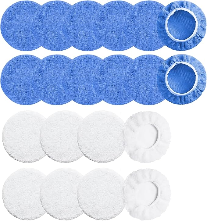 20 Pack Car Polishing Pads, Mix Car Polishing Bonnet Buffing Pads, 12*Microfiber+8*Woollen Car Polisher Buffer Pads, 5" - 6" Car Buffer Pads for Car, Glass,Instruments, Cameras, Furniture, Metal, Wood