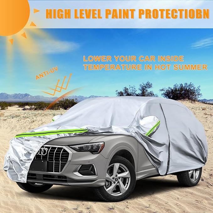 Waterproof Car Covers Replace for 2012-2025 Audi Q3, 6 Layers Silver All Weather Custom-fit Car Cover with Zipper Door & Windproof Bands for Snow Rain Dust Hail Protection