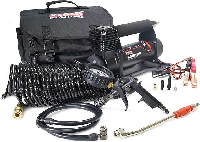 VIAIR 450P-RV EF Enhanced Flow - 45157 12V Tire Inflator Portable Air Compressor with RV Inflation Gun, 90 Degree Chuck | 100% Duty Cycle @ 100 PSI, Max Pressure 150 PSI (SAE, Alligator Clips)