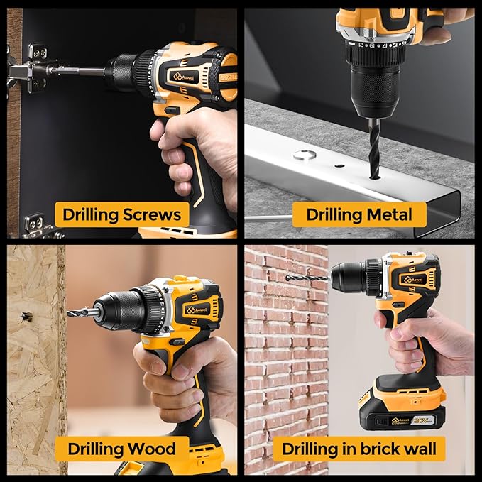 20V Yellow Brushless Cordless Drill Set (2-Piece) - Compact Power Drill Driver with 2.0Ah Battery, Power Drill Set with Battery and Charger & 3/8" Keyless Chuck，Yellow
