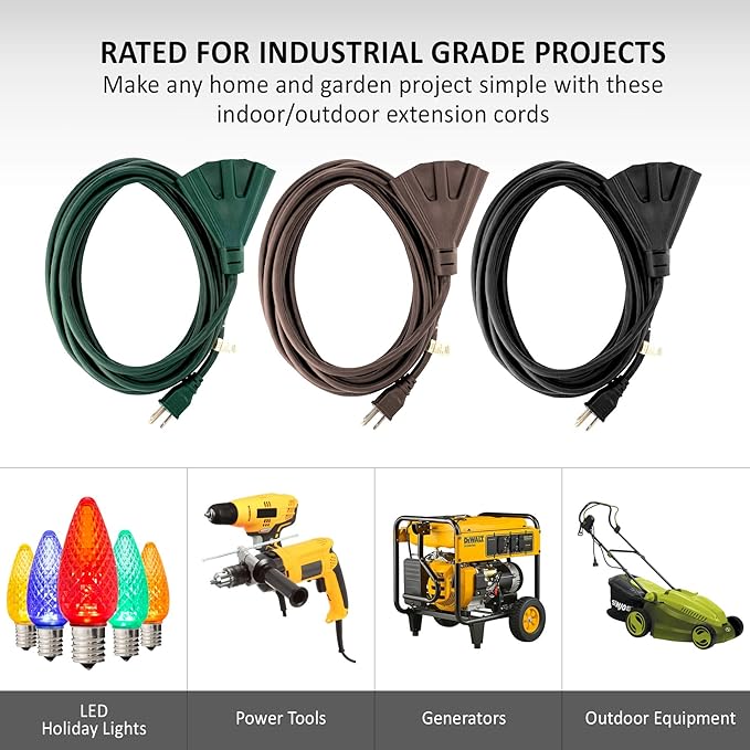 Holiday Lighting Outlet 6-Foot Green Extension Cord, 3-Prong Indoor & Outdoor Splitter, Perfect for Landscape Lighting