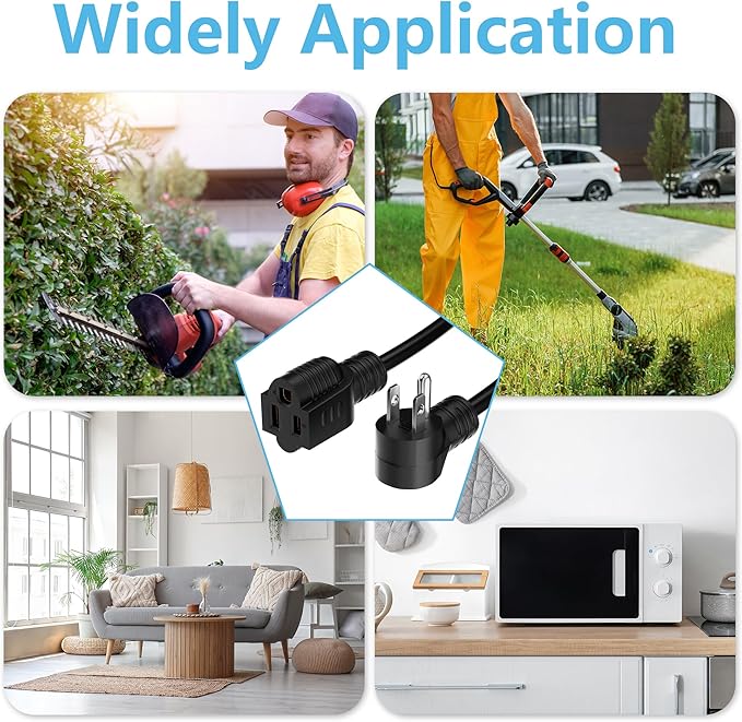 Extension Cord 6 FT, 3 Prong Extension Power Cord, 90 Degree Right Angle Plug Design, 16/3 Gauge Flexible Cold, 13A 1625W 16AWG, Save Space 3 Prong Electric Cord, ETL, Black Cable with 25 Cable Ties