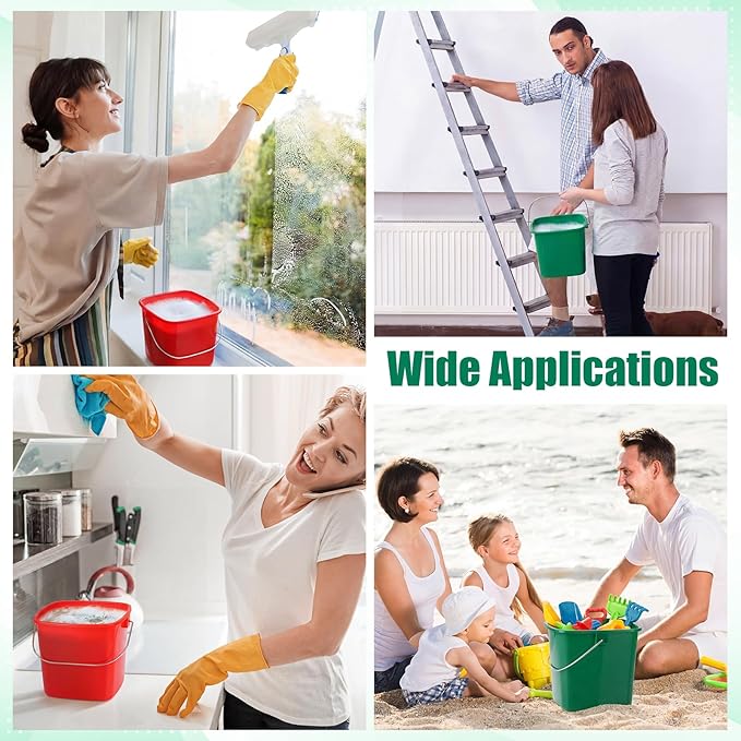 Zhehao 6 Pcs 3 Quart Bucket for Cleaning Small Sanitizer Bucket for Restaurant Square Plastic Pail with Handles for Home, Offices, Commercial Use, Food Service (Red,Green)