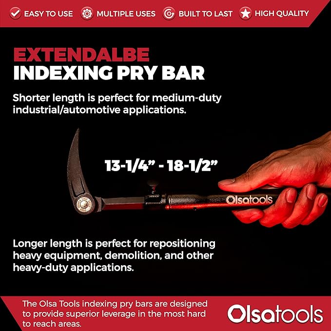 Olsa Tools Adjustable Pry Bar - Adjustable Angles & Extendable Length From 13.3"-18.5" - Extendable and Indexable Pry Bar - Indexing Pry Bar for Mechanics - Professional Grade - Part 1260