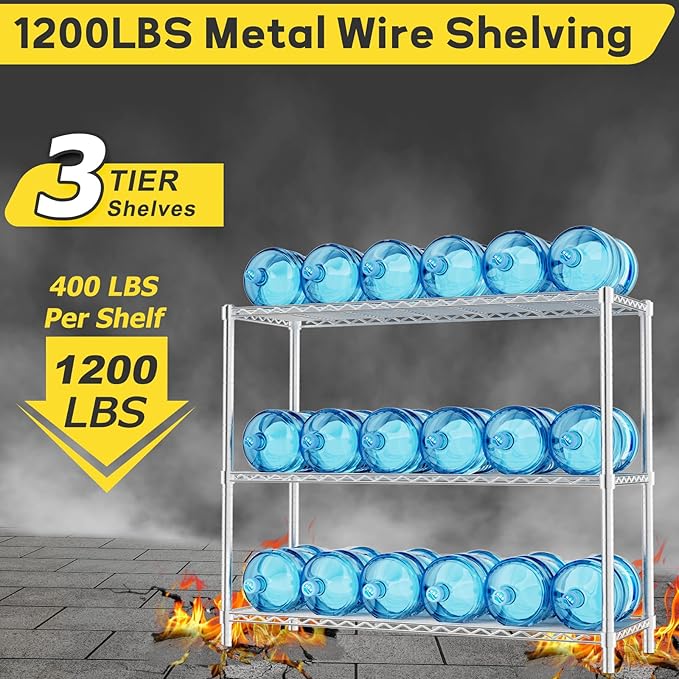 45" W x 20" D x 47" H Heavy Duty Wire Shelving Unit, 3-Tier Utility Storage Rack 1200 lbs Capacity, Adjustable Garage Shelves for Kitchen Garage Pantry, Easy Assembly