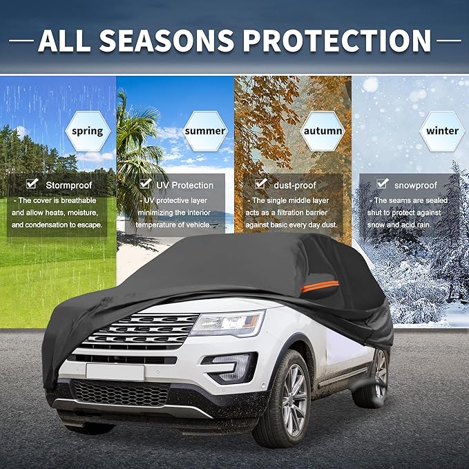 X AUTOHAUX Car Cover Outdoor Waterproof Sun Rain Snow Hail Protection with Left Side Door Zipper 210D-PU for Ford Explorer