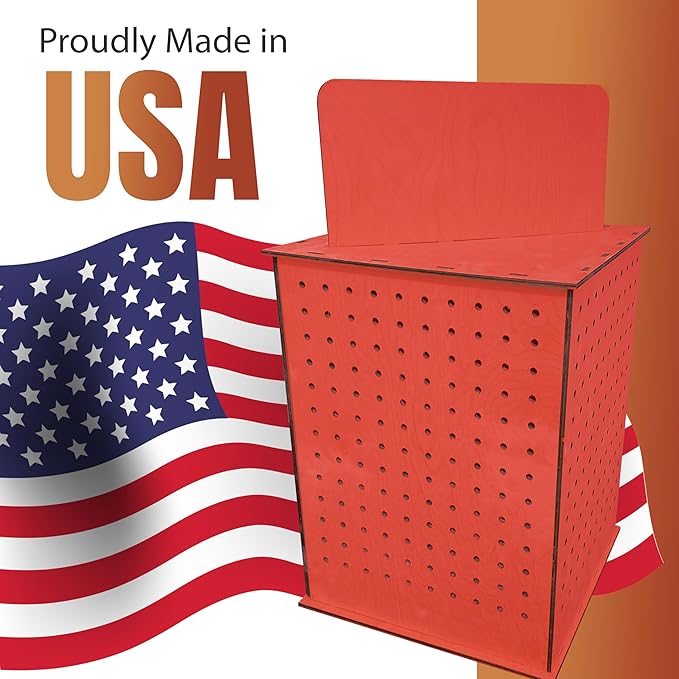 TORCHED DISPLAYS Rotating Display Stand | 22.5 x 16.76-inch | Rotating Organizer Wood Pegboard | Pegboard Display Stand for Craft Shows, Vendor Events, Jewelry, Accessories | Red