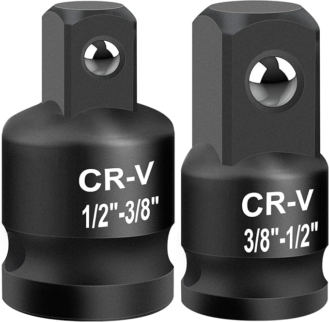 2PCS Impact Socket Adapter and Reducer Set, 1/2" to 3/8" & 3/8" to 1/2" Inch Square Drive Wrench Adapter, CR-MO Steel, for Drill, Breaker Bar, Ratchet Drive, Christmas Stocking Stuffers for Adults