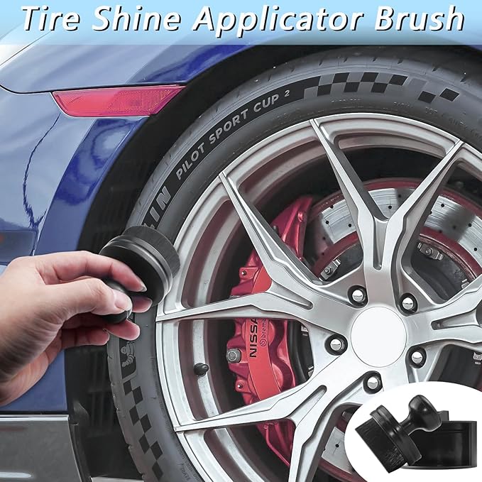 2 PCS Car Tire Shine Applicator Brush, Auto Tire Detail Brushs, Portable Car Tire Brush with Seal Cover Design, High Density Soft Shine Applicator Brushs, for Auto Detailing Cleaning