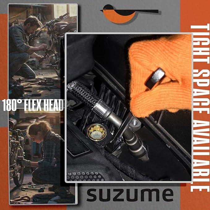 SUZUME 12-Piece (1/4”-7/8”) Flex Head Ratcheting Wrench Set 72 Teeth Sae Ratcheting Wrench Set Black Nickel Coating Ratchet Wrenches Set with 180° Flex Head For Bicycles, Cars,Motorcycle