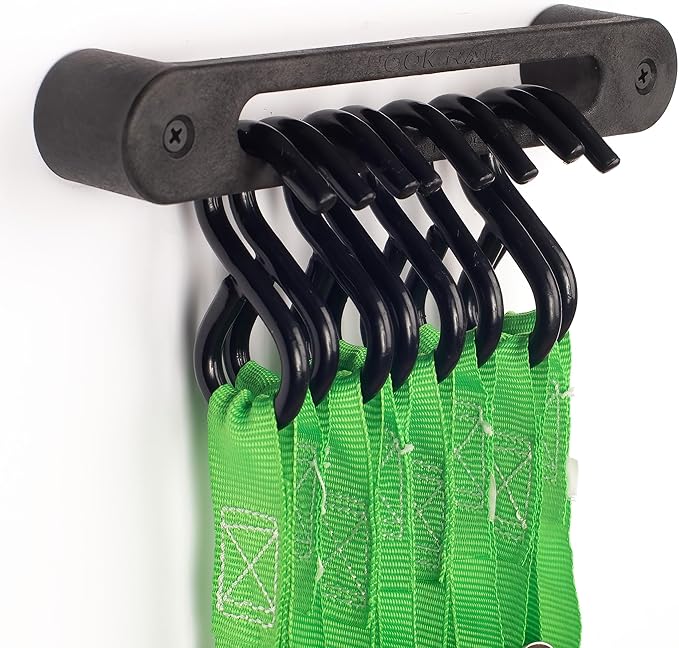 AV1 Hook Rail Strap Organizer (1-Pack) – Low Profile Tie Down, Ratchet & Bungee Cord Storage for Garage, Workshop, Home or Enclosed Trailer – Made in USA – Backed by Our Guarantee!