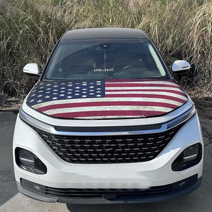 American Car Hood Cover - 59x51 in Car Hood Cover Flag Bonnet Banner with 2 Adjustable Triangular Fasteners, Universal Fit for Trucks, SUV, 250th Anniversary Flag