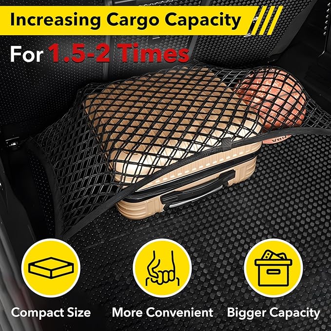 CarBole Highly Elastic Cargo Net for Pickup, Heavy Duty Truck Bed Load Mesh for SUV ATV UTV Trailer Trap Roof Rack Boat Netting Organizer (Double Layer 4'x4' Stretches to 7'x7')