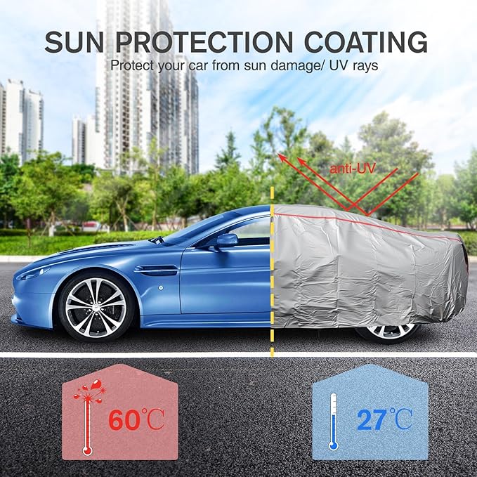 Car Cover Waterproof All Weather, 6 Layers Full Exterior Covers with Zipper Cotton, Mirror Pocket. Outdoor Car Cover UV Snow Rain Wind Dust All Weather Outdoor Protection for Sedan (173-183 inch)
