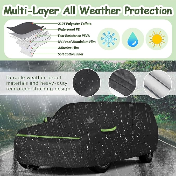 Car Cover for 2021-2025 Bronco 4 Door, 6 Layers Waterproof Sun Rain UV Dust Snow Protection Outdoor Bronco Full Car Cover with Cotton Lining and Zipper Door-Black