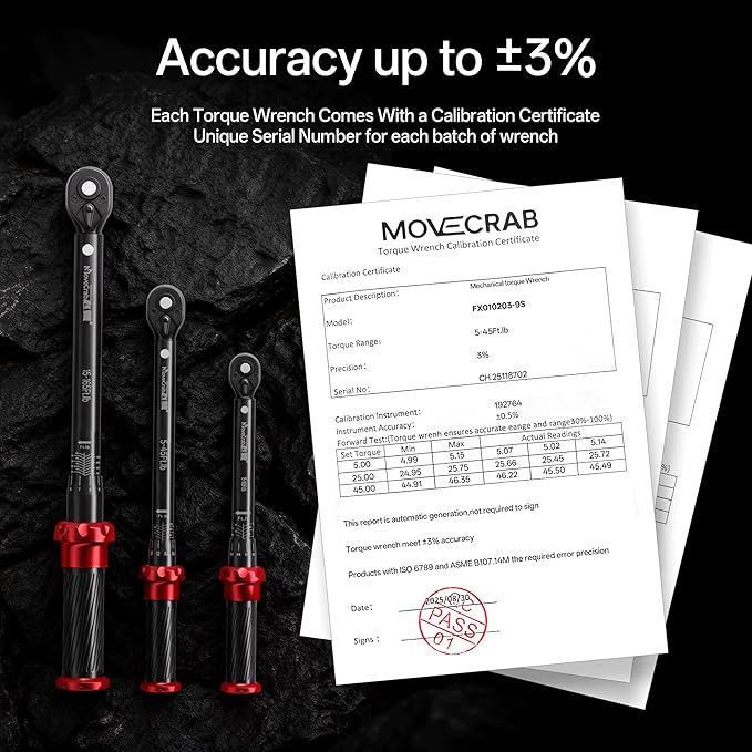 9pcs Click Torque Wrench Set, CNC Machining Handle, 1/4" 3/8" 1/2" Drive Dual-Direction Adjustable, 4-20Ft.lb / 5-45Ft.lb / 15-165Ft.lb, Dual-Scales ±3% Accuracy for Bicycle Motorcycle Car