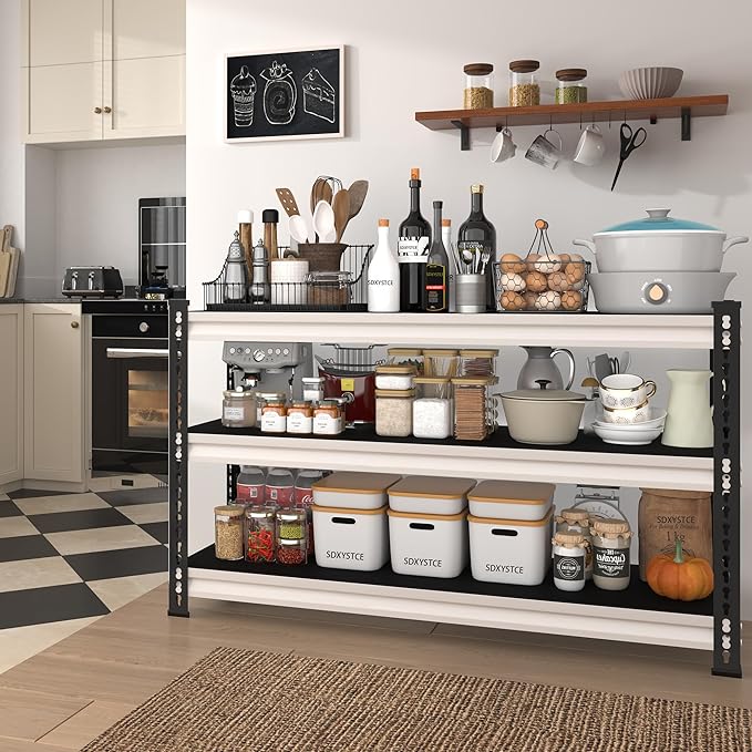 48" W Garage Shelving Heavy Duty, 1500LBS Loads Adjustable Garage Storage Shelves, 3-Tier Metal Shelving Units and Storage Racks, Industrial Utility Shelf,48" Wx18 Dx39 H, White
