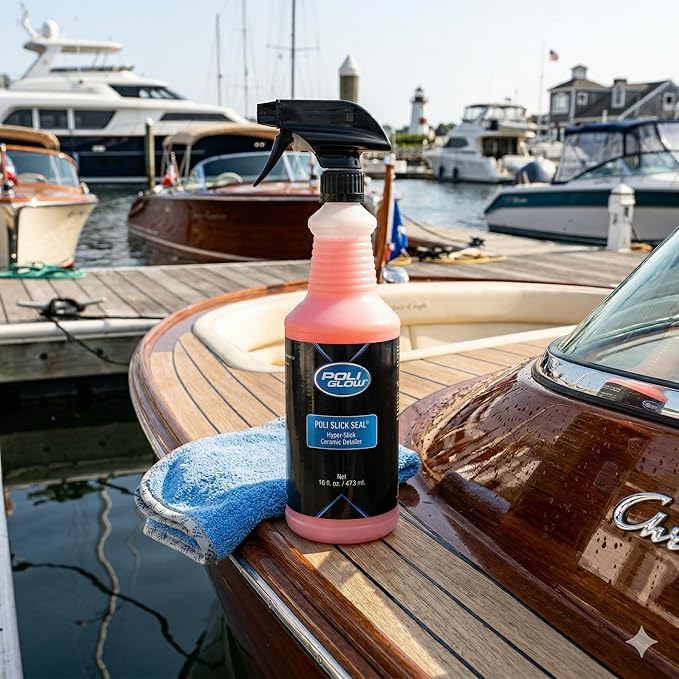 Poli Glow Poli Slick Seal Ceramic Spray Detailer – 16 oz | Silica Polymer Sealant for Boats, RVs & Cars | High-Gloss, Hydrophobic, UV Protection, Last 6+ Months, No Buffing Needed | Made in USA