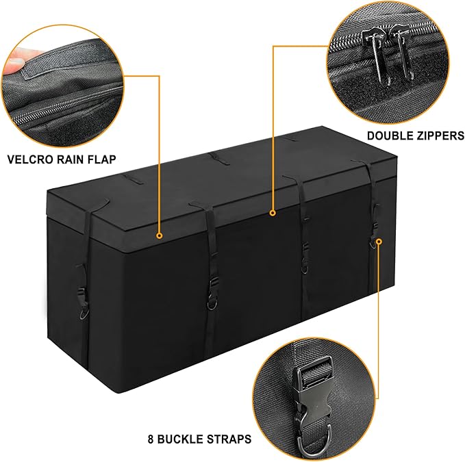 MDSTOP Hitch Cargo Carrier Bag, Waterproof Cargo Bag, 12.5 Cu Ft 53"x20"x20" Rainproof Vehicle Soft-Shell Carriers, with 8 Reinforced Straps for Vans Truck Pickup (Black, 12.5 cu. ft 53"x20"x20")