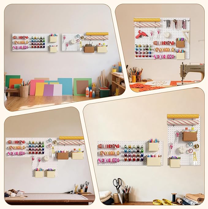 Spampur Peg Board, 4 Pack Metal Peg board Panels, White PegBoard Wall Organizer for Office, Craft Room Storage and Organization, Garage Tool Storage, Sewing Room, Workbench, Kitchen