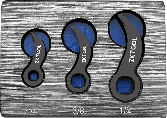 ZKTOOL 3PC Pry Bar Wrench Adaptor Head Kit,Crowbar Adapter Head Tools, The Square Outline Does Not Slip Easily, Includes 1/2" 3/8" 1/4" D 4pt (Square) Profile