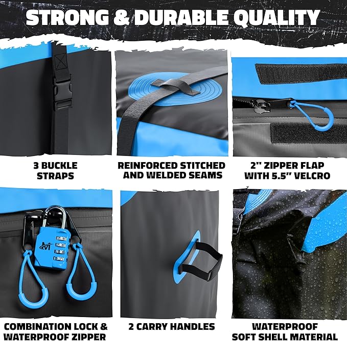 Mockins 25 Cu Ft Large Trailer Hitch Cargo Carrier Bag | 60"x24"x31" Waterproof Cargo Bag for Hitch Carrier & Truck Bed | Weatherproof Vinyl Vehicle Soft-Shell Carriers Set w/Straps, Lock & Carry Case
