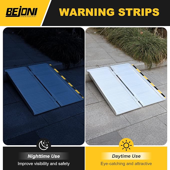 BEJONI 3FT Silvery Folding Portable Wheelchair Ramp, Non-Slip Aluminum Threshold Ramp for Home Steps and Doorways, Handicap Ramp for Home Use, Scooter Ramp for Car, 600 LBS Weight Capacity