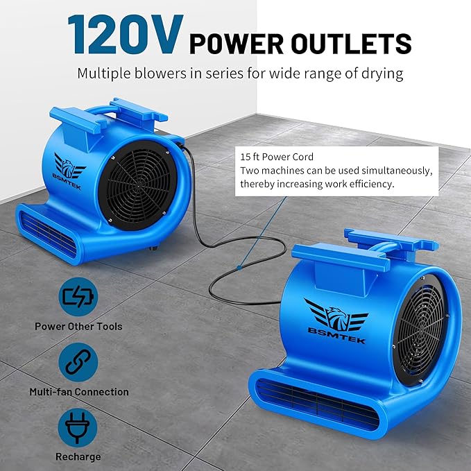 Air Mover Blower Fan, Industrial 1.5HP MAX10000CFM Monster Floor Blower Carpet Dryers - 3 Speeds, 4 Adjustable Angles, 15FT Long Cord, Stackable Blue- 2026 Upgraded