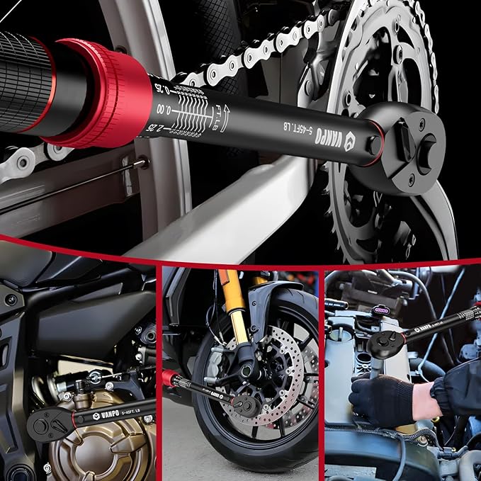 VANPO 3/8-inch Drive Click Torque Wrench, 5-45 Ft-Lb/6.8-61Nm, ±3% Accuracy, Dual-Direction, 72 Tooth, Aluminum Adjustable Torque Wrench for Bike, Motorcycle, Car Spark