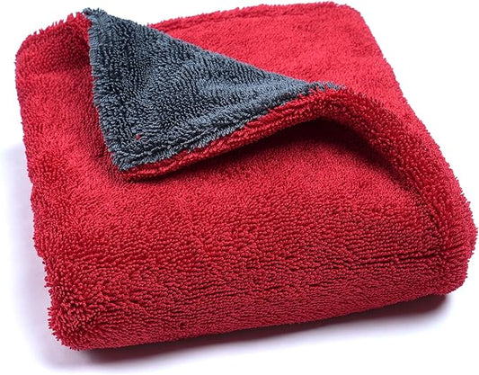 LIVOS Car Drying Towel, Premium Microfiber Towels for Cars, 1000GSM, Edgeless Twisted Loop Design, No Streaks, Scratches, or Water Spot, Absorbent Wash Towel, 18" x 24" (Red&Grey)