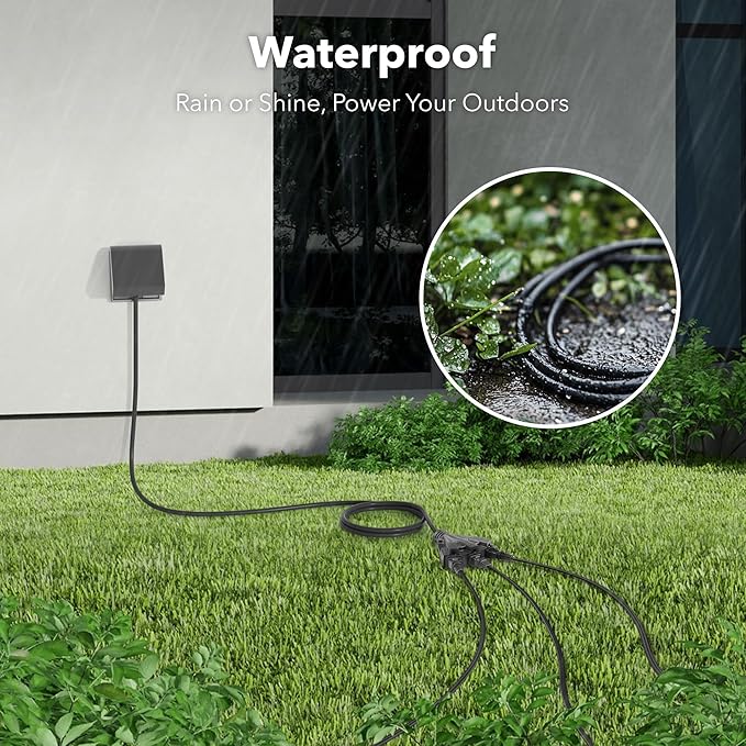 BN-Link's 2 Pack Outdoor Extension Cord Set is Ideal for Holiday Yard Decorations and Garden Equipment. with Three outlets You can Plug in Loads up to a Total of 13amps/1625watts. (Black, 25ft)