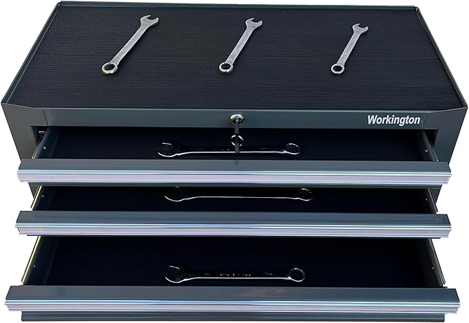 Workington Industrial 3 Drawers Portable Metal Intermediate Box, 26" Middle Tool Chest Cabinet with Ball Bearing Drawer Slides, Steel Tool Storage Box Organizer 4009 Gray