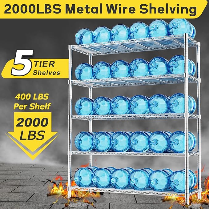 Storage Shelves, 4 PCS 48" L x 20" W x 72" H Heavy Duty Garage Wire Shelving Unit Loads 2000LBS, 5-Tier Adjustable Metal Industrial Utility Shelf Rack for Kitchen, Laundry Room, Basement