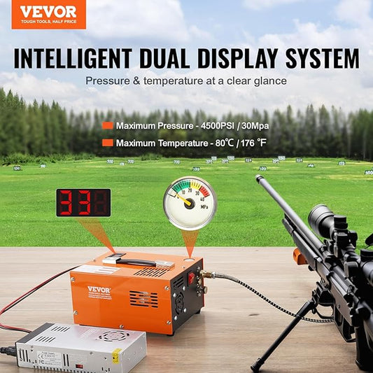 VEVOR PCP Air Compressor 12V DC, PCP Compressor 4500 Psi, Paintball 30MPa Portable PCP Air Compressor, Rifle Pump 110V AC, High Pressure Pump Scuba Tank Compressor Pump, Black
