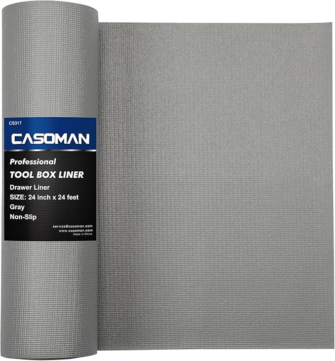CASOMAN Professional Tool Box and Drawer Liner, Grey, Easy Cut Non-Slip Foam Rubber Toolbox Drawer Liner Mat - Adjustable Thick Cabinet Liners, 24inch (Wide) X 24feet (Long)