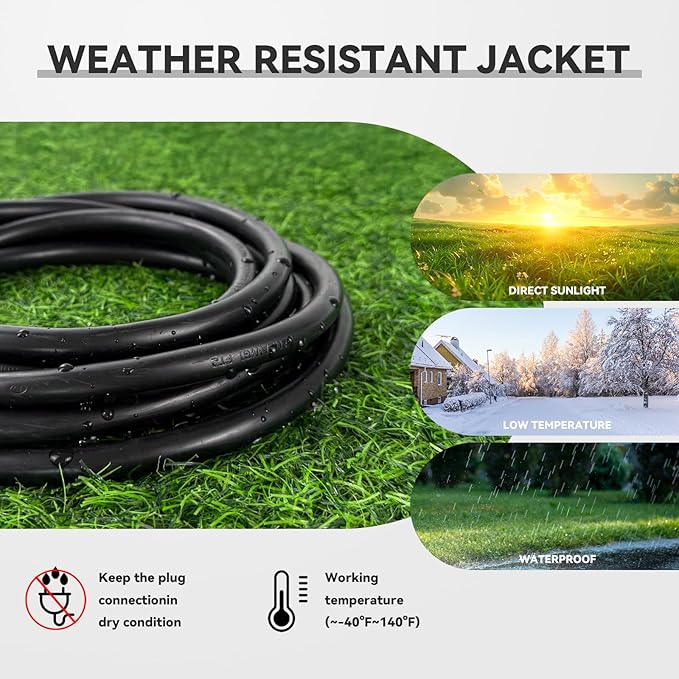 25 FT Outdoor Heavy Duty Extension Cord - 12/3 SJTW 15 AMP Indoor Power Cord with 3 Prong Grounded Plug for Lawn Mower, Appliances, Workshop, Lights Water Resistant Flexible Cable Black.