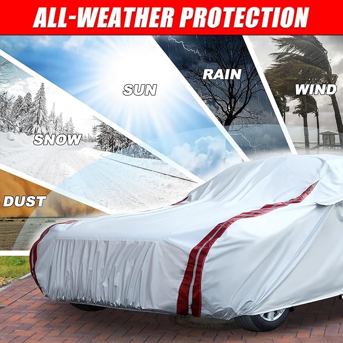 Waterproof Car Covers Replace for 2005–2013 Corvette C6, 6 Layers All Weather Custom-fit Car Cover with Zipper Door & 18 Ponit Windproof Bands for Snow Rain Dust Hail Protection