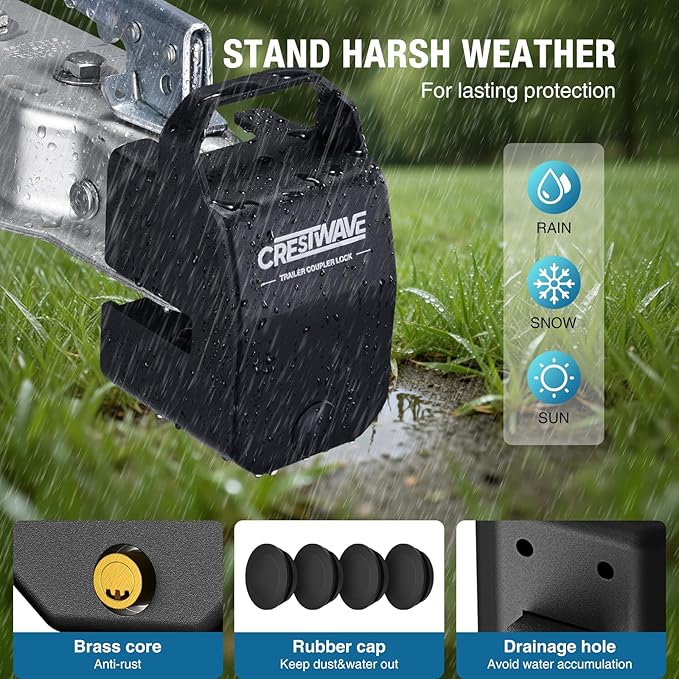 Trailer Hitch Lock - Universal Anti-Theft Coupler Lock for 2" & 2-5/16" Ball, High-Security Hardened Steel with Weather-Resistant Cover, Towing Accessories for RV, Boat, Cargo & Travel Trailer