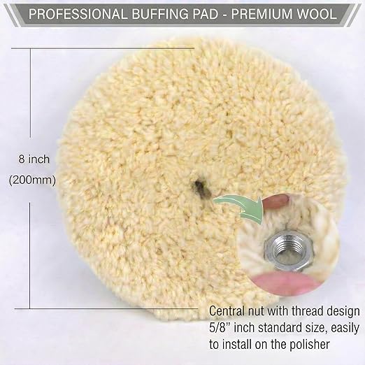 Woolous Wool Buffing Pad 8 inch Double Sided, 100% Natural Wool Pads with 5/8-11 Thread for Buffing 2-Sided Compound, Polishing and Cutting for Cars, Boats, Trucks, RVs, Motorcycles & Metal Surfaces