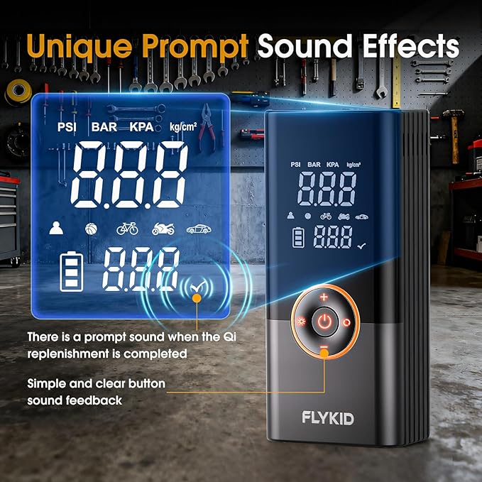 FLYKID Tire Inflator Portable Air Compressor - 150PSI Digital Air Pump for Car Tires, Fast Inflation for SUV/Motorcycle/Bicycle, LED Light, Rechargeable Battery - Roadside Emergency (Small)