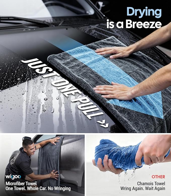 Wigoo Microfiber Car Drying Towels 36" x 24" [1300GSM Ultra-Absorbent, No Streaks & Scratches] Dual-Sided Edgeless Cleaning Towel with Twisted Loop, for Detailing, Cars, SUV, Truck(2-Size Green Set)