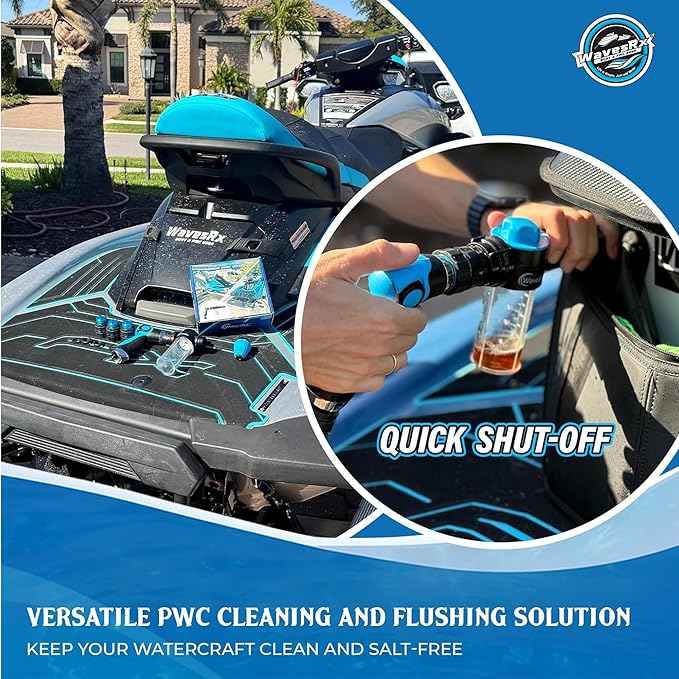 WAVESRX PWC & Boat Wash Sprayer & Engine Flush Mixer to Wash Salt Away | Dual-Use Marine Soap Foamer to Quickly Wash and Rinse | Cleaning Kit for Boating with Garden Hose Quick-Connect