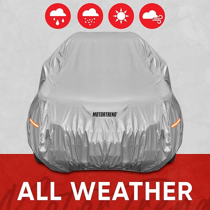 Motor Trend Safeguard Heavy Duty Car Cover for Vans & SUVs - Car Tarp Waterproof All Weather SUV, Sun Protection, UV Rain Snow Winter, Outdoor Reflective - Up to 225" Length