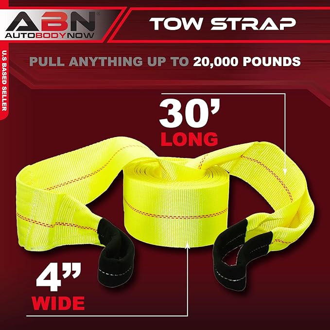 ABN Tow Winch Rope with Loops – Offroad Vehicle Recovery Strap – 30 Feet x 4in – 20,000 lbs Pound Towing Capacity