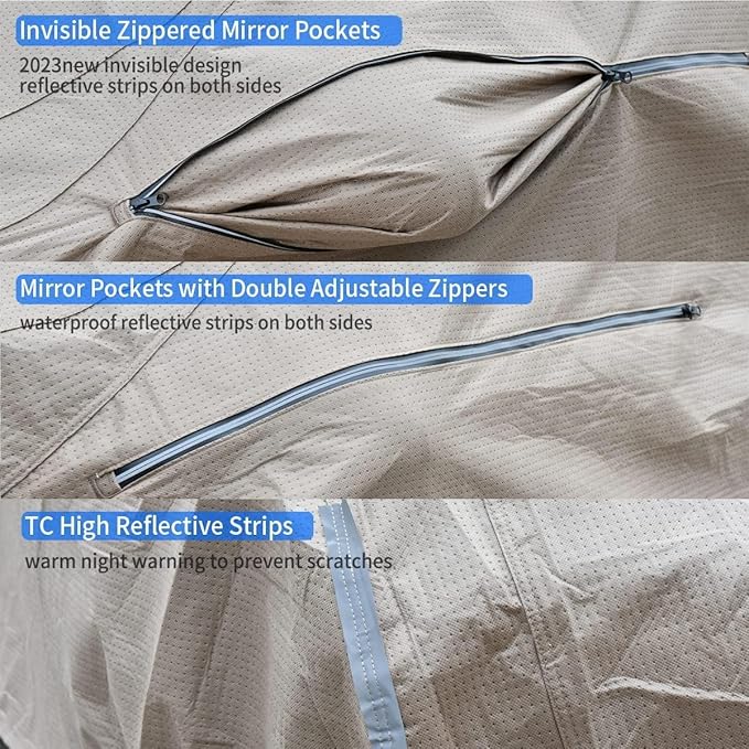 Tecoom Thick Shell Car Cover Waterproof All Weather for Automobiles, Full Exterior Covers with Invisible Zippered Mirror Pockets Wind Uv Hail Protector Universal Fit AudiR8 (173-182 Inches)