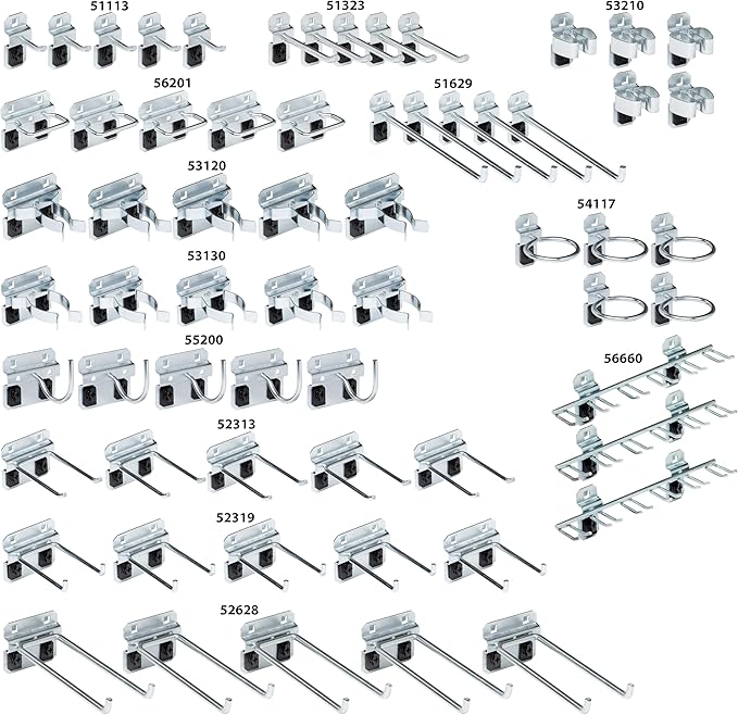 Triton Products LockHook Steel Pegboard Hook Accessories Kit - 63 Piece - Garage Storage and Organization, Silver