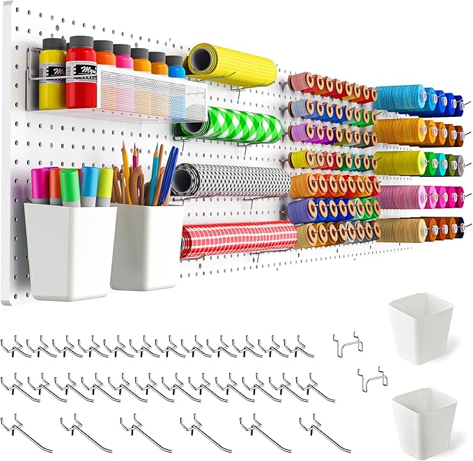 FZK Peg Board,Pegboard 32''*32'', White Pegboard 4pcs and 33 Accessories, Pegboard Wall Organizer, Peg Boards, Peg Boards for Walls, ABS Plastic Craft Room Garage Kitchen office